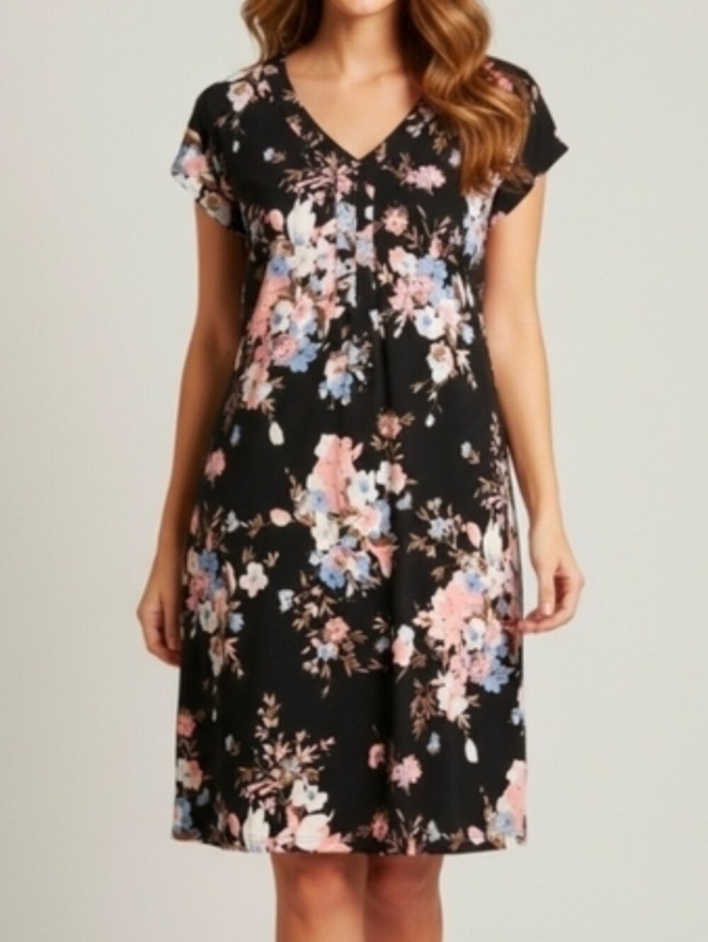Uttam Boutique Black Floral Shift Dress with Pockets - 2/4 (UK 10) Relaxed Fit